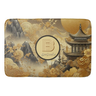 Tapis De Bain Peinture chinoise Faux Golden Dripping Monogramme
