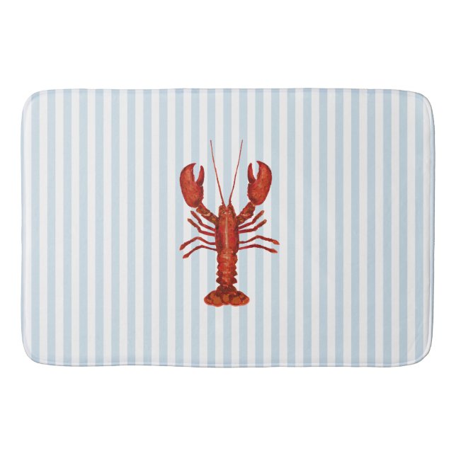 Tapis De Bain Peinture de homard Bleu Nautique Bleu Bande Côtièr (Devant)