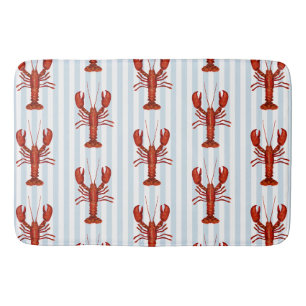 Tapis De Bain Peinture de homard Bleu Nautique Bleu Bande Côtièr
