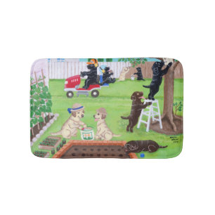 Tapis De Bain Peinture de Labradors d'amusement de dimanche
