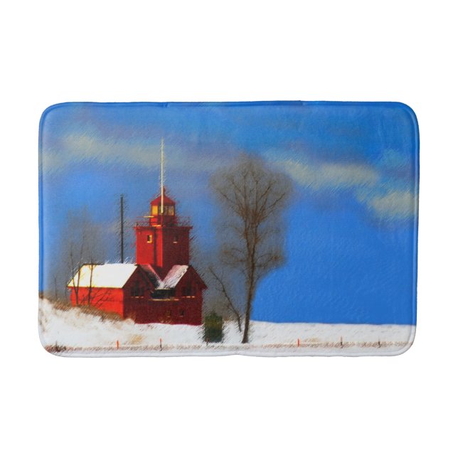 Tapis De Bain Peinture de phare rouge - Art original (Devant)