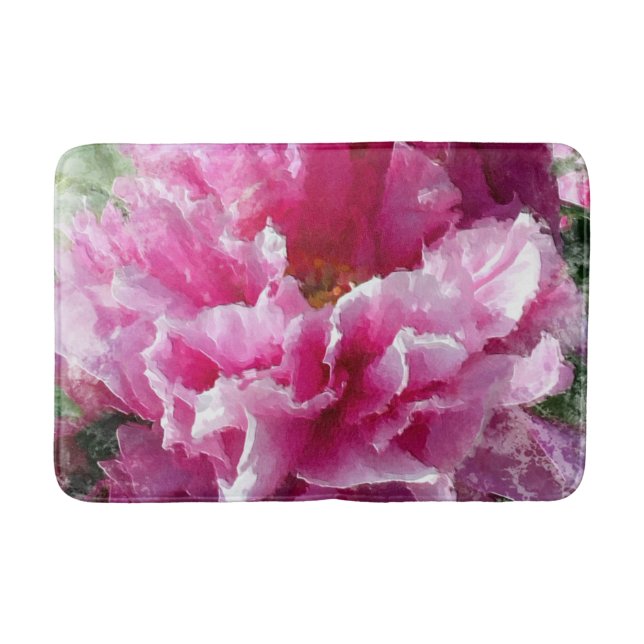 Tapis De Bain *~* Peinture florale originale à l'Art Pink Peony  (Devant)