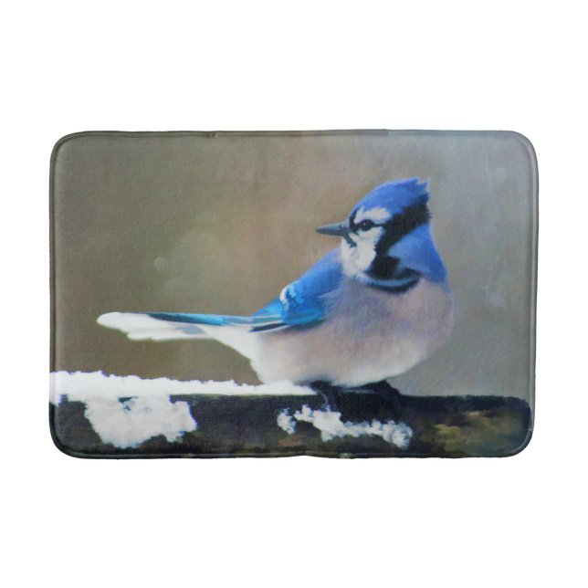 Tapis De Bain Peinture Jay Bleu - Art Oiseau Original (Devant)