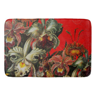 Tapis De Bain Peinture rouge de brosse d'huile de fleurs de cru