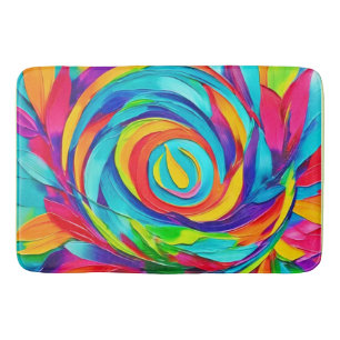Tapis De Bain Peinture spirale psychédélique florale vibrante
