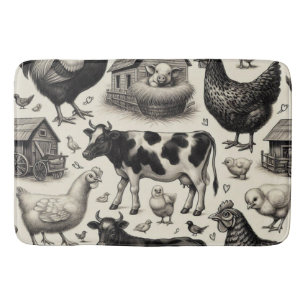Tapis De Bain Peinture vintage d'animaux de ferme