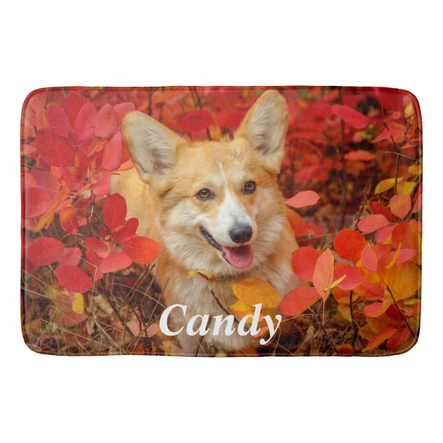 Tapis De Bain Pembroke Welsh Corgi Chien chiot en Feuille rouge (Devant)