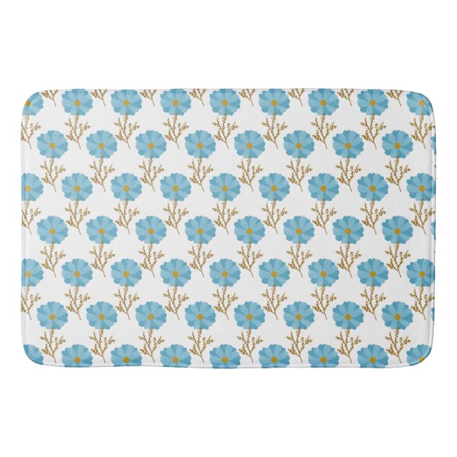 Tapis De Bain Pépites Fleurs Bleu Blanc (Devant)