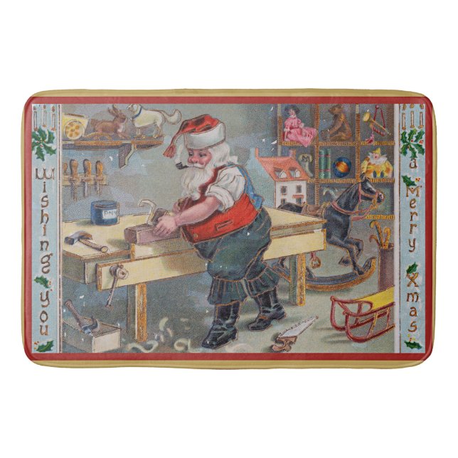Tapis De Bain Père Noël dans son atelier, Joyeux Noël, (Devant)