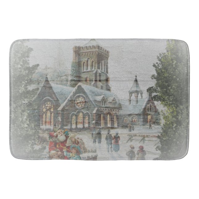 Tapis De Bain Père Noël d'autrefois avec des enfants devant une  (Devant)