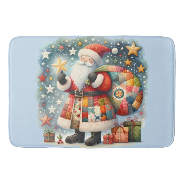 Tapis De Bain Père Noël en patchwork matelassé avec des étoiles  (Devant)
