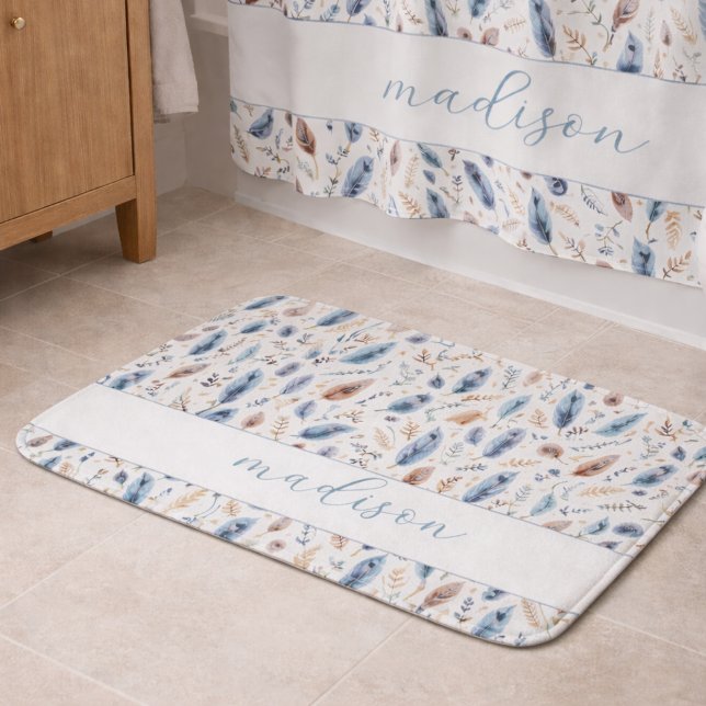 Tapis De Bain Personalized Boho Feather Floral (Créateur téléchargé)