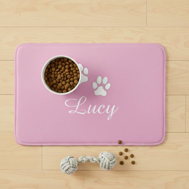 Tapis De Bain Personalized Pink Pet Feeding Mat with Name (Créateur téléchargé)