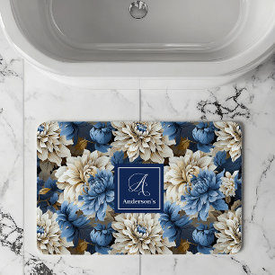 Tapis de Bain Personnalisé Fleurs Blanches Bleues