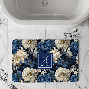 Tapis de bain personnalisé Fleurs Bleues de Design