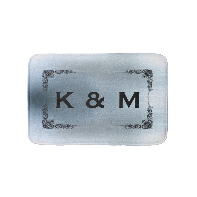 Tapis De Bain Personnalisé Monogramme Gris Bleu Gris (Devant)