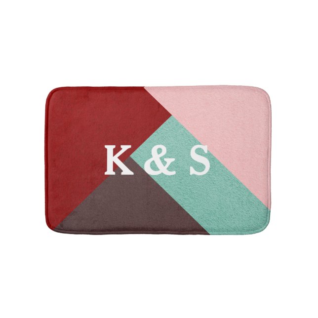 Tapis De Bain Personnalisé Monogrammed Brown rose rouge et vert  (Devant)