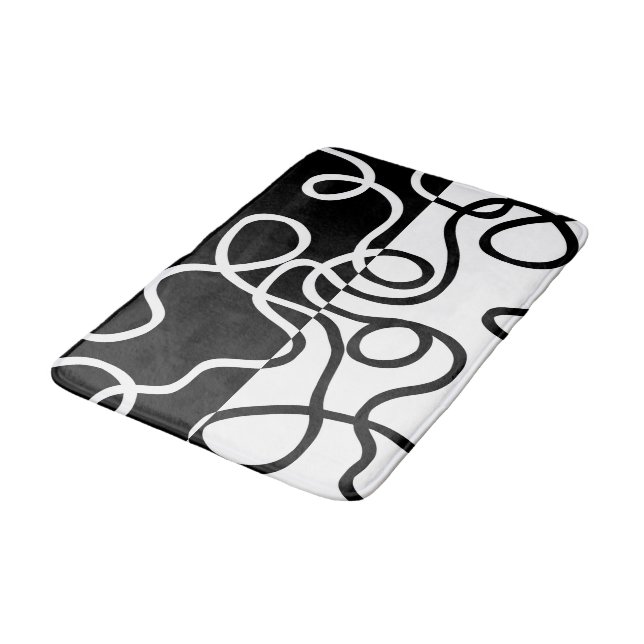 Tapis De Bain Persuasion linéaire I : Abstrait noir et blanc (Angle)