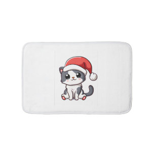 Tapis De Bain Petit chaton de Noël portant le chapeau de Père No