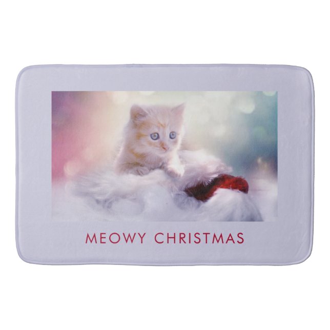 Tapis De Bain Petit Kitten reposant sur un chapeau de Noël Meowy (Devant)