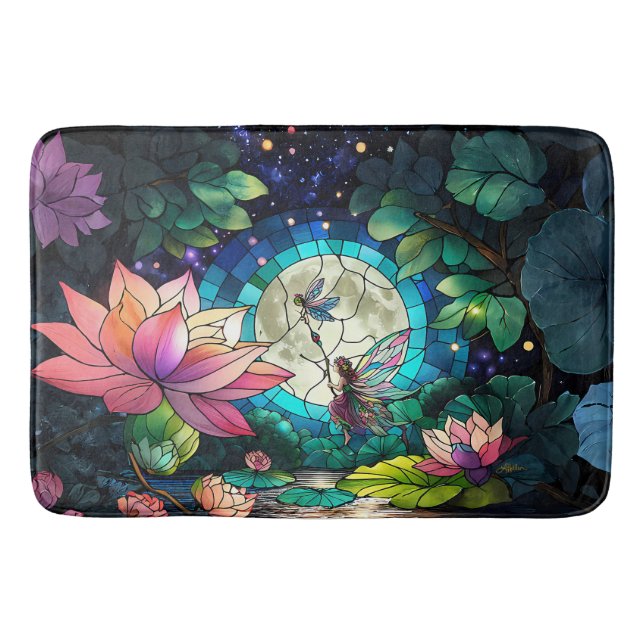 Tapis De Bain Petite fée en vitrail avec libellule (Devant)
