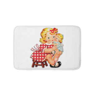 Tapis De Bain Petite fille rétro vintage poupée enfant