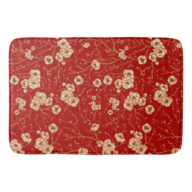 Tapis De Bain Petites fleurs sur motif rouge (Devant)