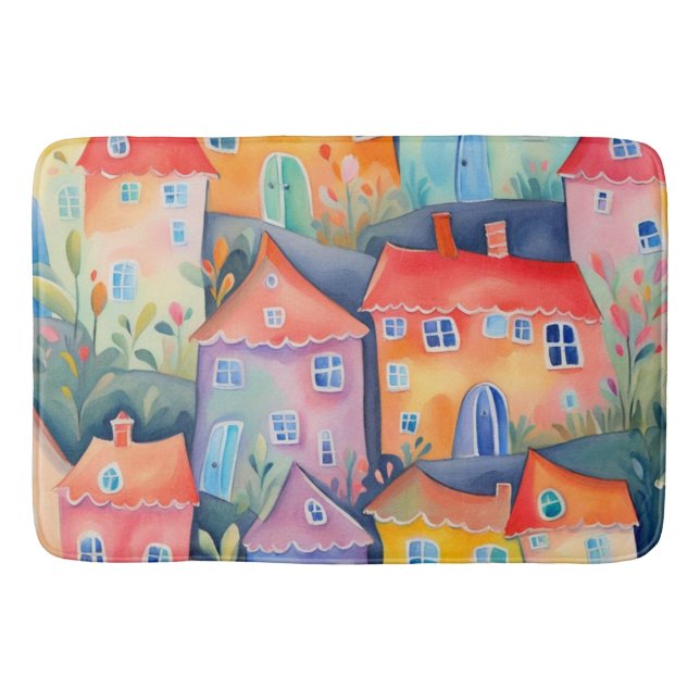 Tapis De Bain Petites maisons pastel de couleur douce, couleur p (Devant)