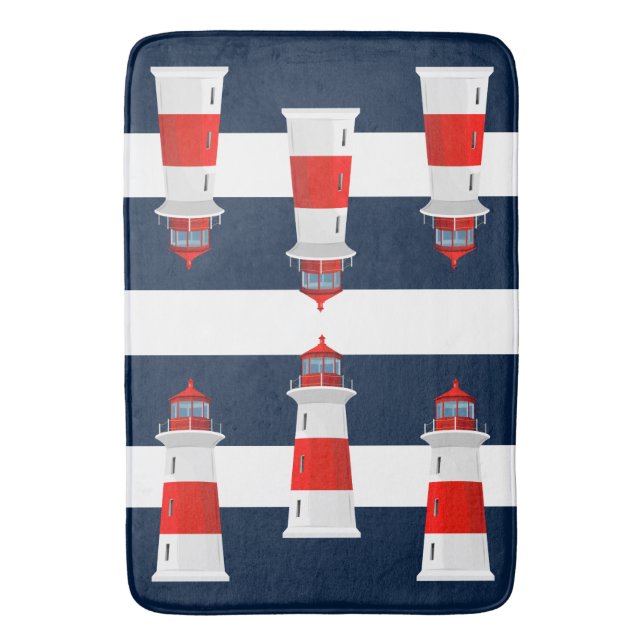 Tapis de bain - Phare à rayures bleues (devant Vertical)