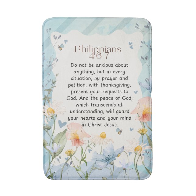 Tapis De Bain Philippiens 4:6-7 Bible chrétienne Verse Aquarelle (Devant (Vertical))