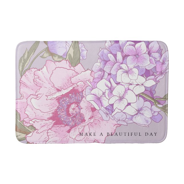 Tapis De Bain Pierre Florale moderne Hydrangea rose violet (Devant)