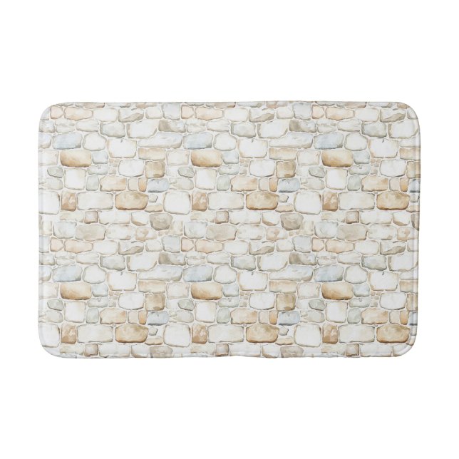 Tapis De Bain Pierres Fausse Crème Blanche Grise   (Devant)