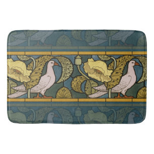 Tapis De Bain Pigeon Blue Yellow Fish Art Nouveau