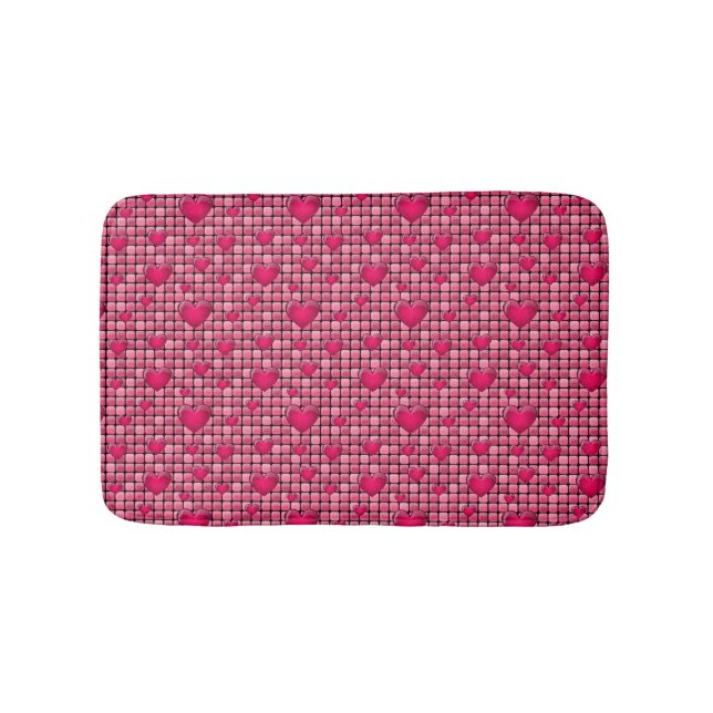 Tapis De Bain Pile rose avec des coeurs (Devant)