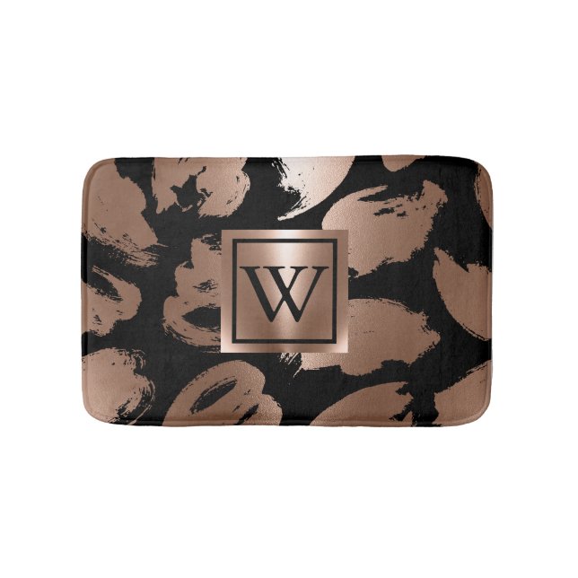 Tapis De Bain Pinceau Abstrait noir et Rose (Devant)