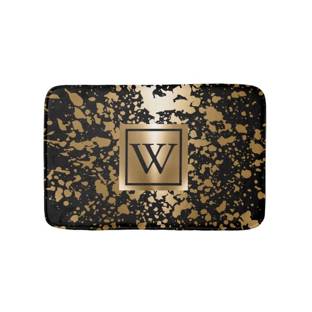 Tapis De Bain Pinceau métallique noir et doré (Devant)