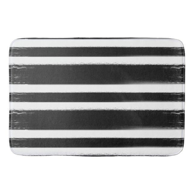 Tapis De Bain Pinceau rayé noir et blanc (Devant)