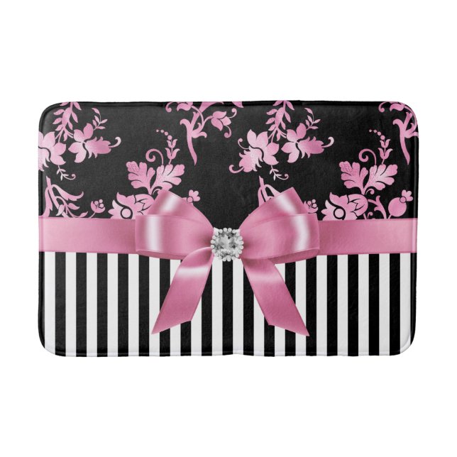 Tapis De Bain Pinceau rose Glam - Pinceau rose-Noir - Papillons  (Devant)