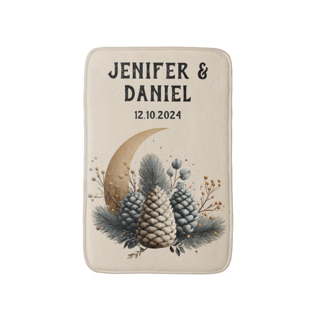 Tapis De Bain Pinecones et Crescent Lune Amour hivernal (Devant (Vertical))