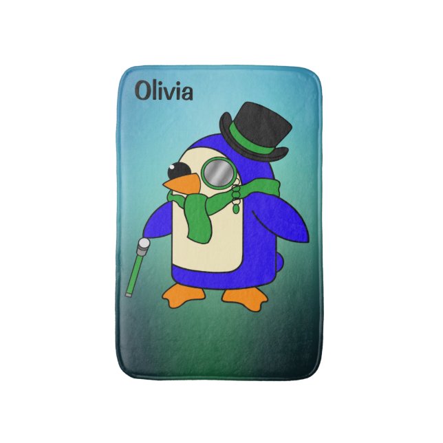 Tapis De Bain Pingouin de dessin mignon clair vert émeraude turq (Devant (Vertical))