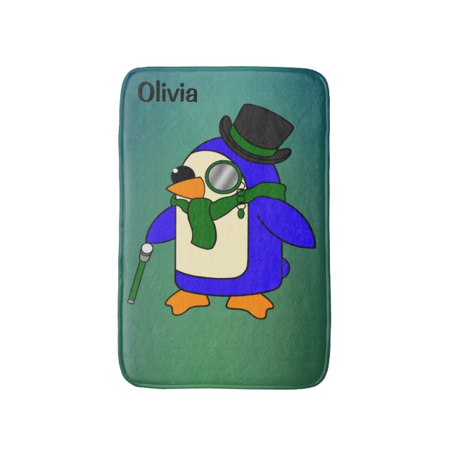 Tapis De Bain Pingouin de dessin mignon turquoise vert émeraude  (Devant (Vertical))