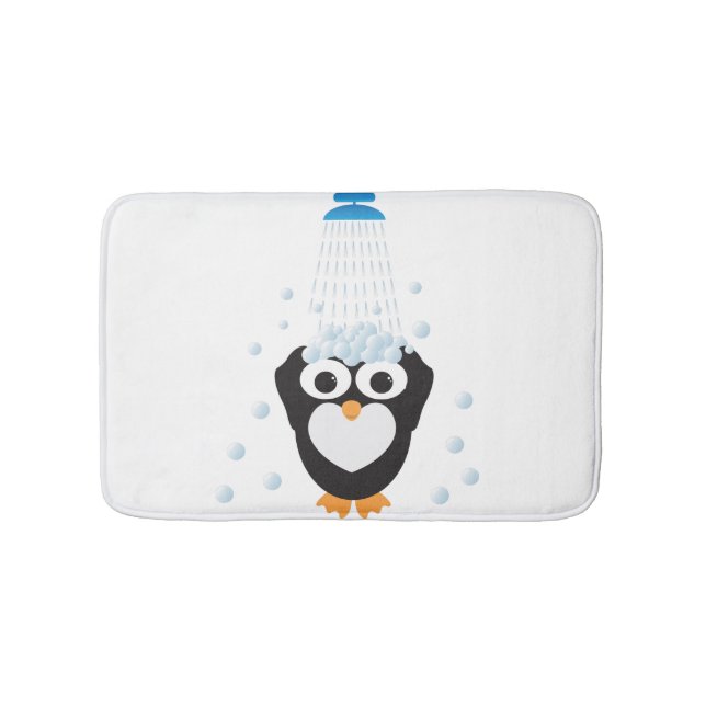 Tapis De Bain Pingouin mignon prenant une douche (Devant)