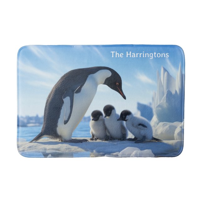 Tapis De Bain Pingouins Cool de nom personnalisé (Devant)