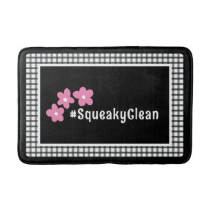 Tapis De Bain Pink Black Fleurs personnalisables Hashtag Dorm Ro