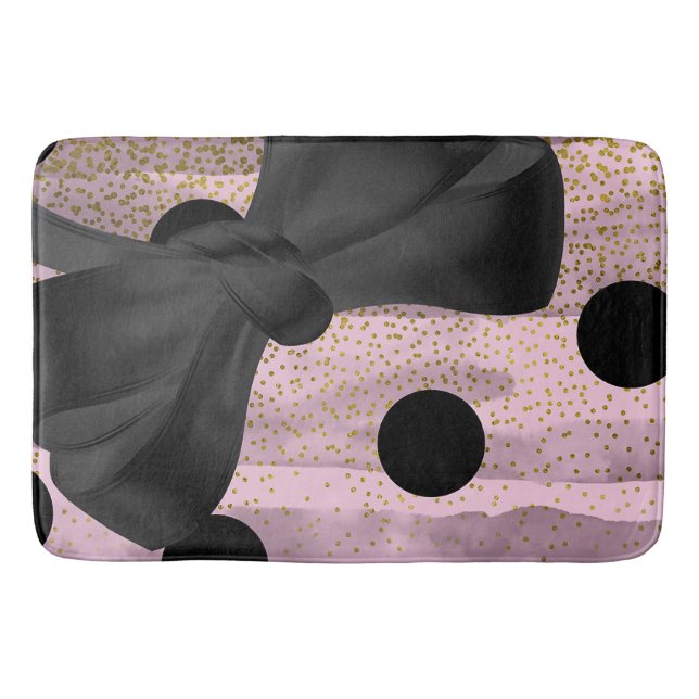 Tapis De Bain Pink & Black Gold Pois Chic Bow Trendy Glam (Devant)