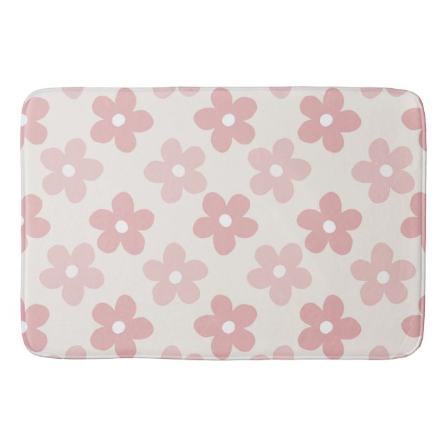Tapis De Bain Pink Cream Daisy Flowers Retro Pattern (Devant)