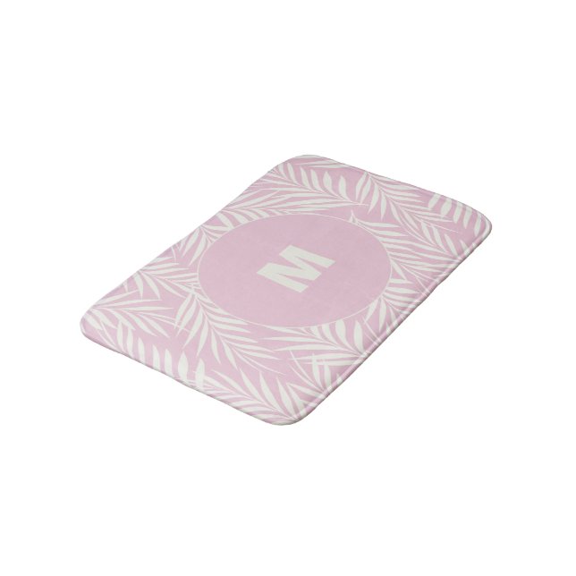Tapis De Bain Pink Elegant Palm Leaves Personalized (Angle)