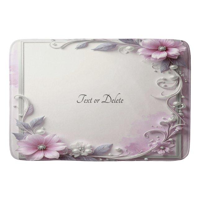Tapis De Bain Pink Floral Frame Bath Mat (Devant)