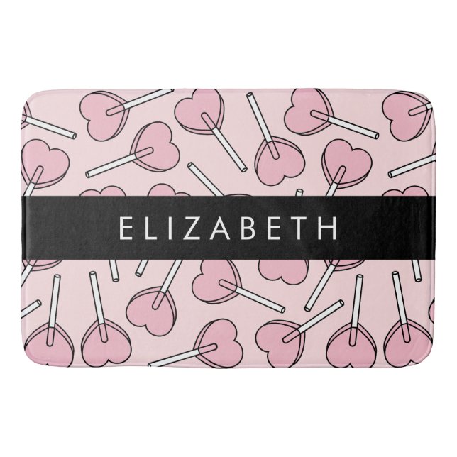 Tapis De Bain Pink Lollipops, Heart Lollipops, Lolly, Your Name (Devant)