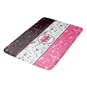 Tapis De Bain Pink noir et blanc notes de musique mat